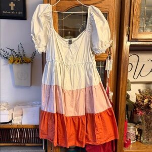 SHEIN Colorblock Midi Dress - White, Pink, Orange